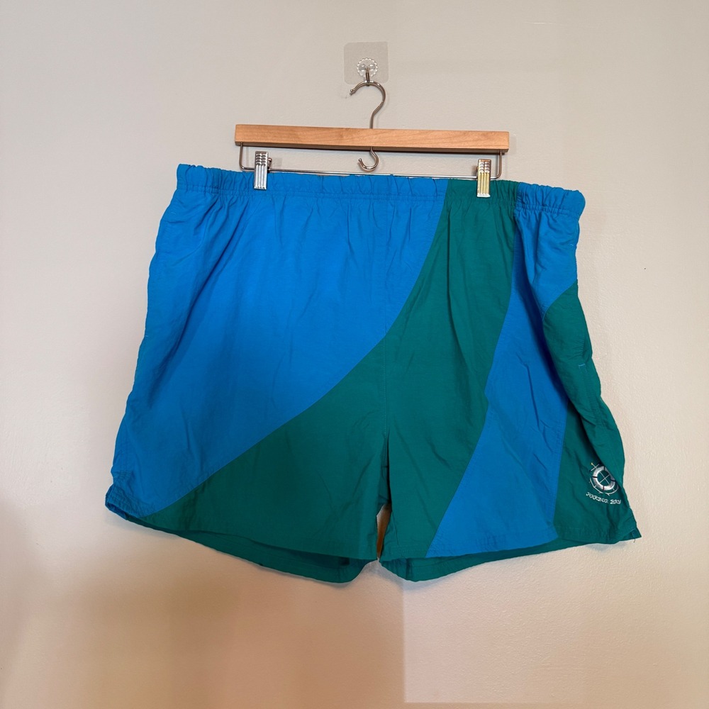 Harbor Bay Mens 3XLT Swim Trunks Blue Teal Colorblock Nautical Mesh Lined Shorts